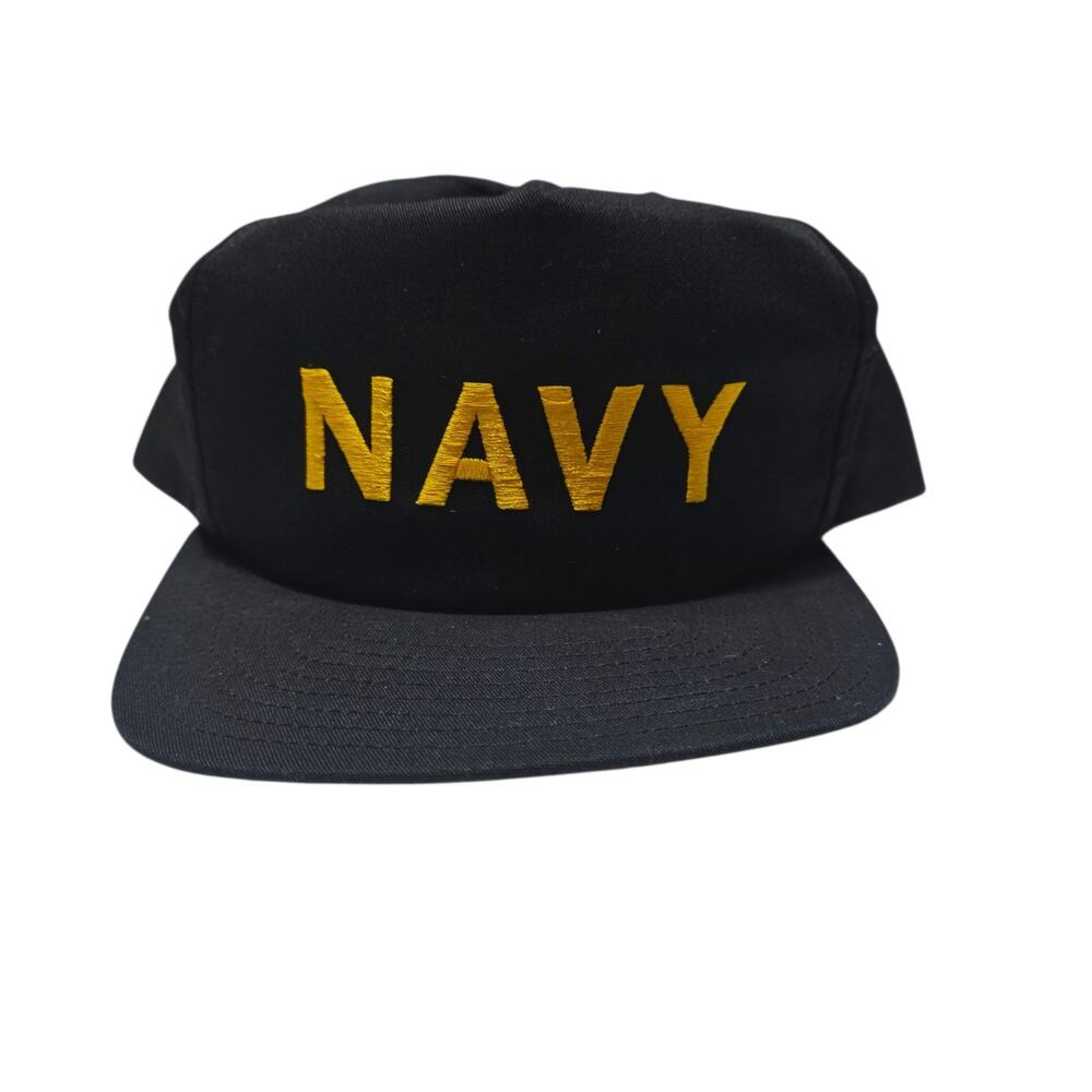 DeLong Hat Vintage US NAVY Black Gold Snapback Made in USA Large XL (7 ¾- 8½)